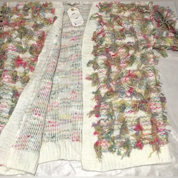 Love Riche Cardigan Colorful Fringe Shaggy Open Front Knit Sweater